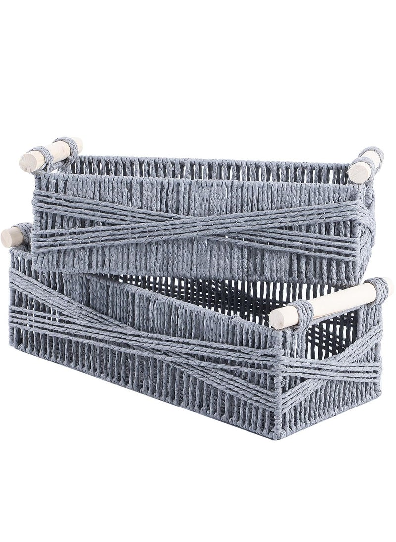 Antikiano Storage Basket, Woven Bohemian Wicker Cube, Suitable for Bathroom Lockers, Shelving Box, Decorative Rectangular Tray, Grey, Paper Rope, STB205-ZGS  - Image 1