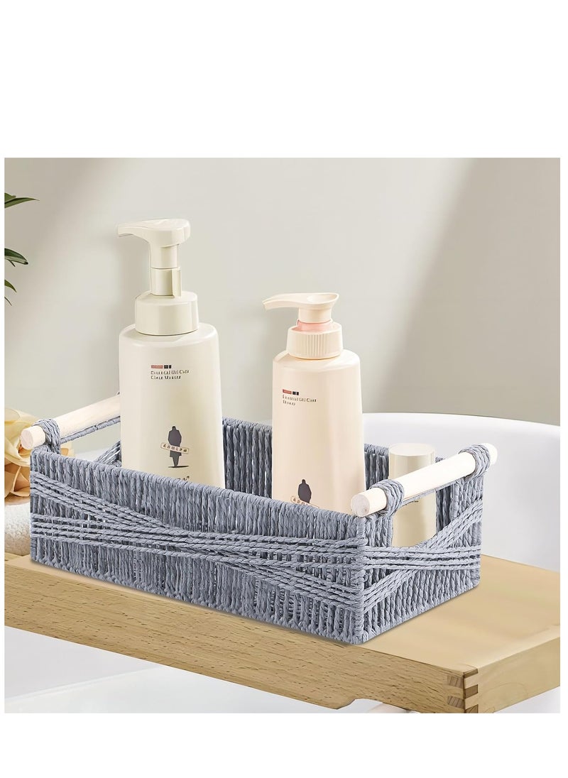 Antikiano Storage Basket, Woven Bohemian Wicker Cube, Suitable for Bathroom Lockers, Shelving Box, Decorative Rectangular Tray, Grey, Paper Rope, STB205-ZGS  - Image 3