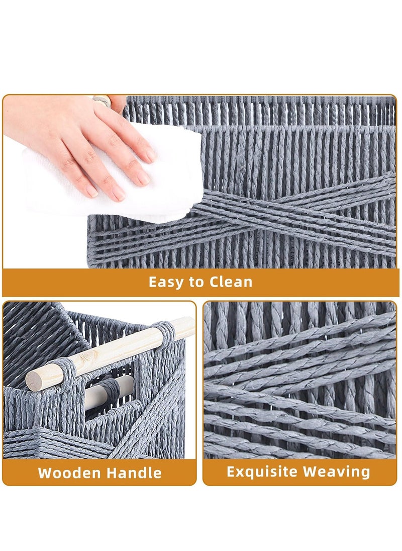 Antikiano Storage Basket, Woven Bohemian Wicker Cube, Suitable for Bathroom Lockers, Shelving Box, Decorative Rectangular Tray, Grey, Paper Rope, STB205-ZGS  - Image 4