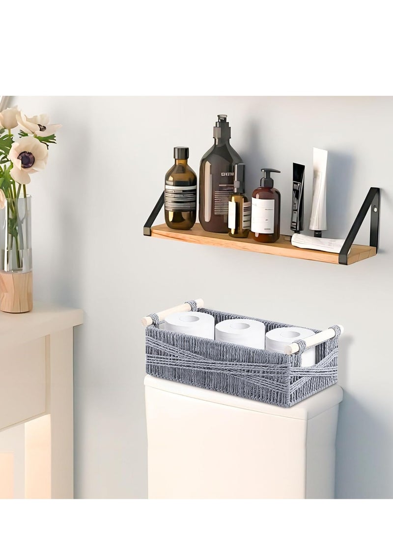 Antikiano Storage Basket, Woven Bohemian Wicker Cube, Suitable for Bathroom Lockers, Shelving Box, Decorative Rectangular Tray, Grey, Paper Rope, STB205-ZGS  - Image 5
