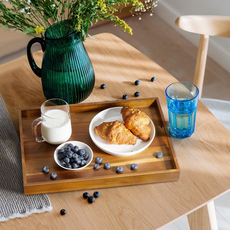 GCWSTJK 17 Inch Acacia Wood Serving Tray with Handles, Large Wooden Tray for Ottoman, Breakfast in Bed, Coffee Table, Dinner, Perfect for Living Room Bedroom Entryway and Kitchen - Image 2