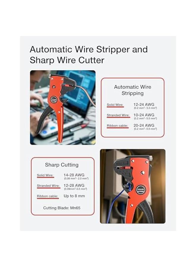 Automatic Quickstrip Wire Stripper and Cutter, Professional Quick Strip Wire Stripper, 2 in 1 Adjustable Electrical Cable Wire Stripping Tool&Eagle Nose Self-Adjusting Wire Pliers, Black - Image 2