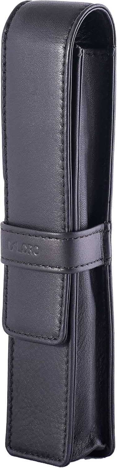 DiLoro Leather Single Pen Case Pencil Pouch Holder for One Fountain Ballpoint Rollerball Pen and Pencil Black Polished Nappa