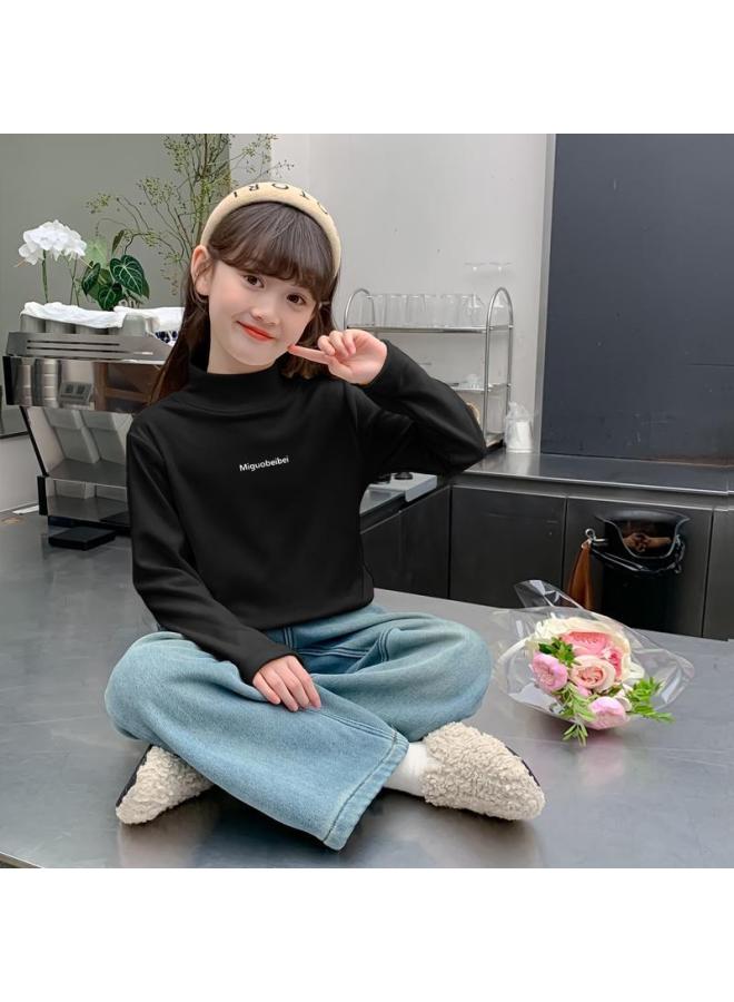 Girls' Autumn And Winter German Velvet Bottoming Shirt Kidsren's Clothing Winter New Style Big Kidsren's Warm Inner Long-sleeved T-shirt - Image 1