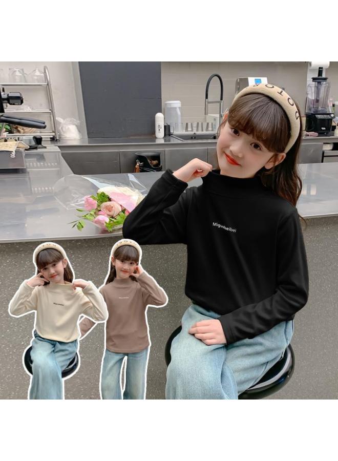 Girls' Autumn And Winter German Velvet Bottoming Shirt Kidsren's Clothing Winter New Style Big Kidsren's Warm Inner Long-sleeved T-shirt - Image 4