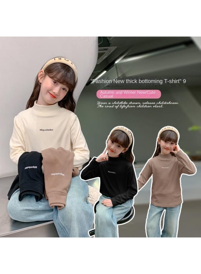 Girls' Autumn And Winter German Velvet Bottoming Shirt Kidsren's Clothing Winter New Style Big Kidsren's Warm Inner Long-sleeved T-shirt - Image 2