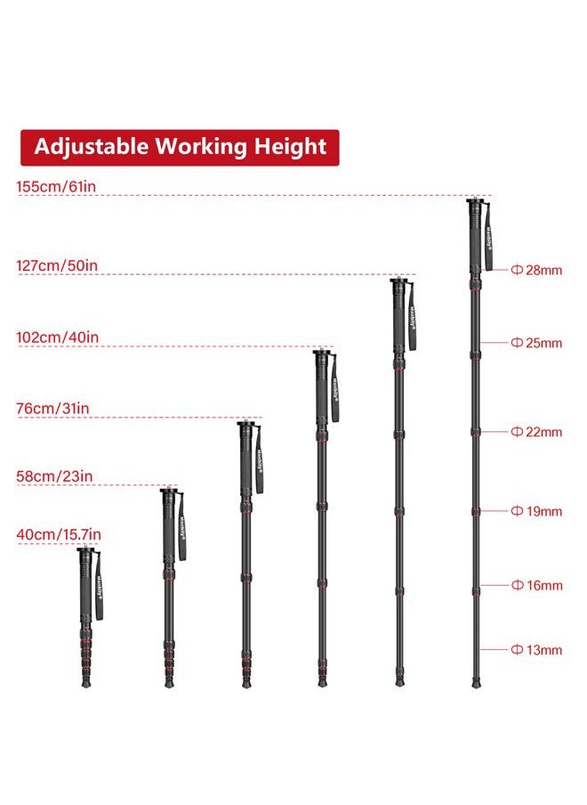 Manbily Camera Monopod Aluminum Portable Compact Lightweight Travel Monopod with Carrying Bag Walking Stick Handle,for DSLR Canon Nikon Sony Video Camcorder,6 Sections up to 61-in (A-555L)  - Image 5