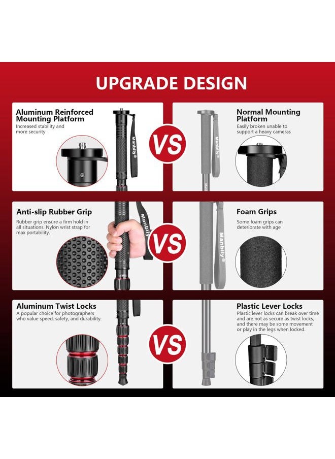 Manbily Camera Monopod Aluminum Portable Compact Lightweight Travel Monopod with Carrying Bag Walking Stick Handle,for DSLR Canon Nikon Sony Video Camcorder,6 Sections up to 61-in (A-555L)  - Image 2