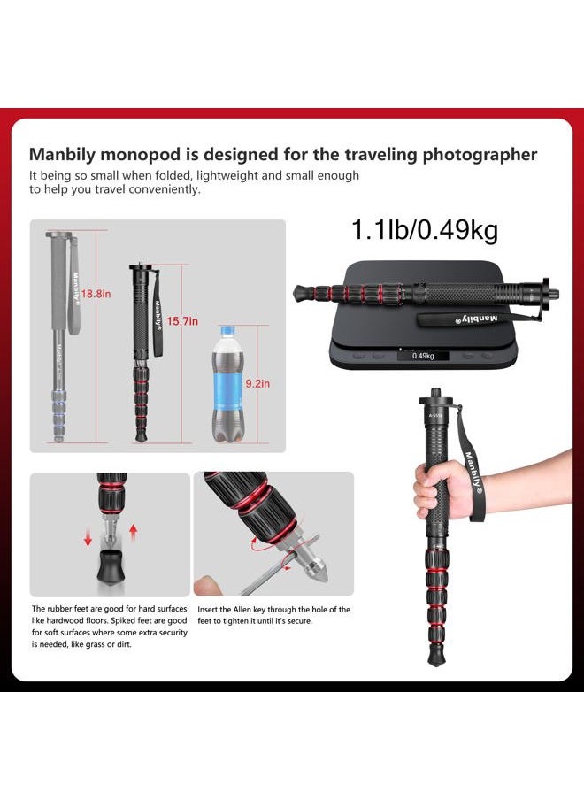 Manbily Camera Monopod Aluminum Portable Compact Lightweight Travel Monopod with Carrying Bag Walking Stick Handle,for DSLR Canon Nikon Sony Video Camcorder,6 Sections up to 61-in (A-555L)  - Image 3