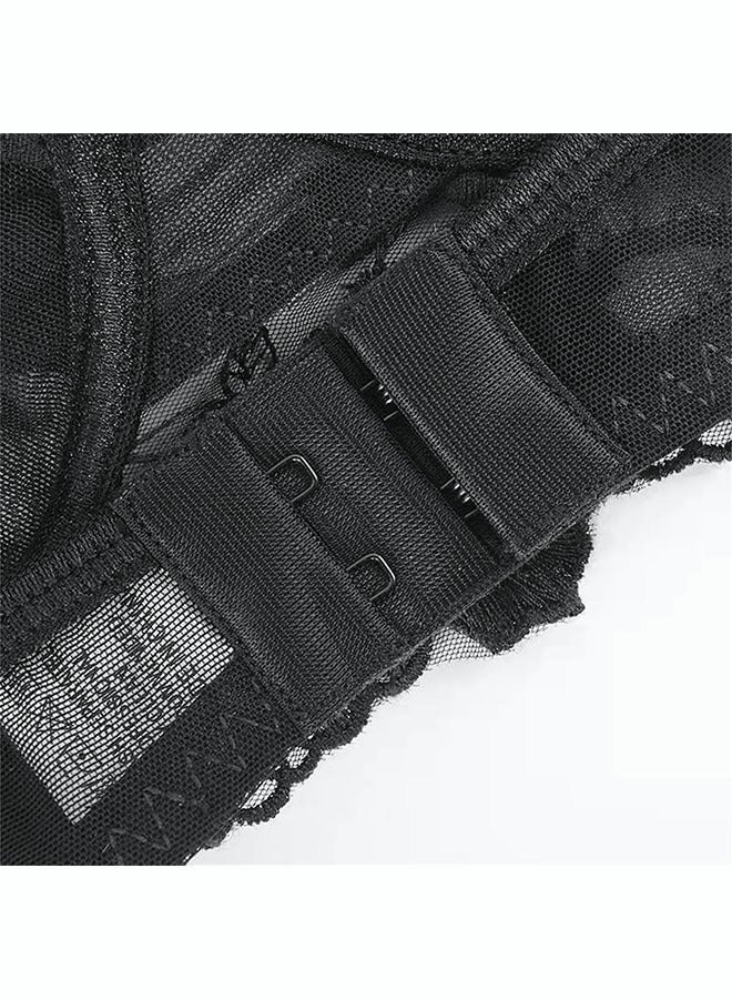 roaiss طقم ملابس داخلية نسائية من 3 قطع حمالة صدر مطرزة رائعة بحزام كتف قابل للتعديل (حمالة صدر + ثونغ + رباط) - Image 4