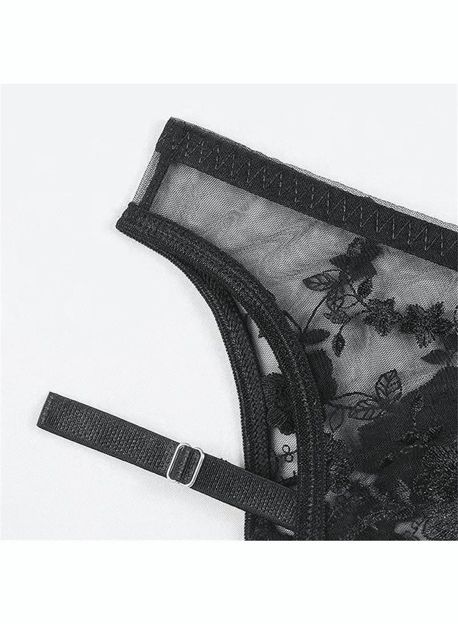 roaiss طقم ملابس داخلية نسائية من 3 قطع حمالة صدر مطرزة رائعة بحزام كتف قابل للتعديل (حمالة صدر + ثونغ + رباط) - Image 3