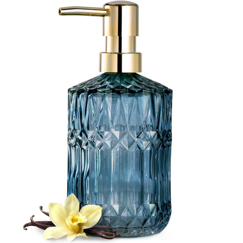 EMPO Clear Glass Soap Dispenser with ABS Plastic Pump, Crystal Lotion Dispensers for Kitchen Sink, Bathroom (Blue) - Image 1