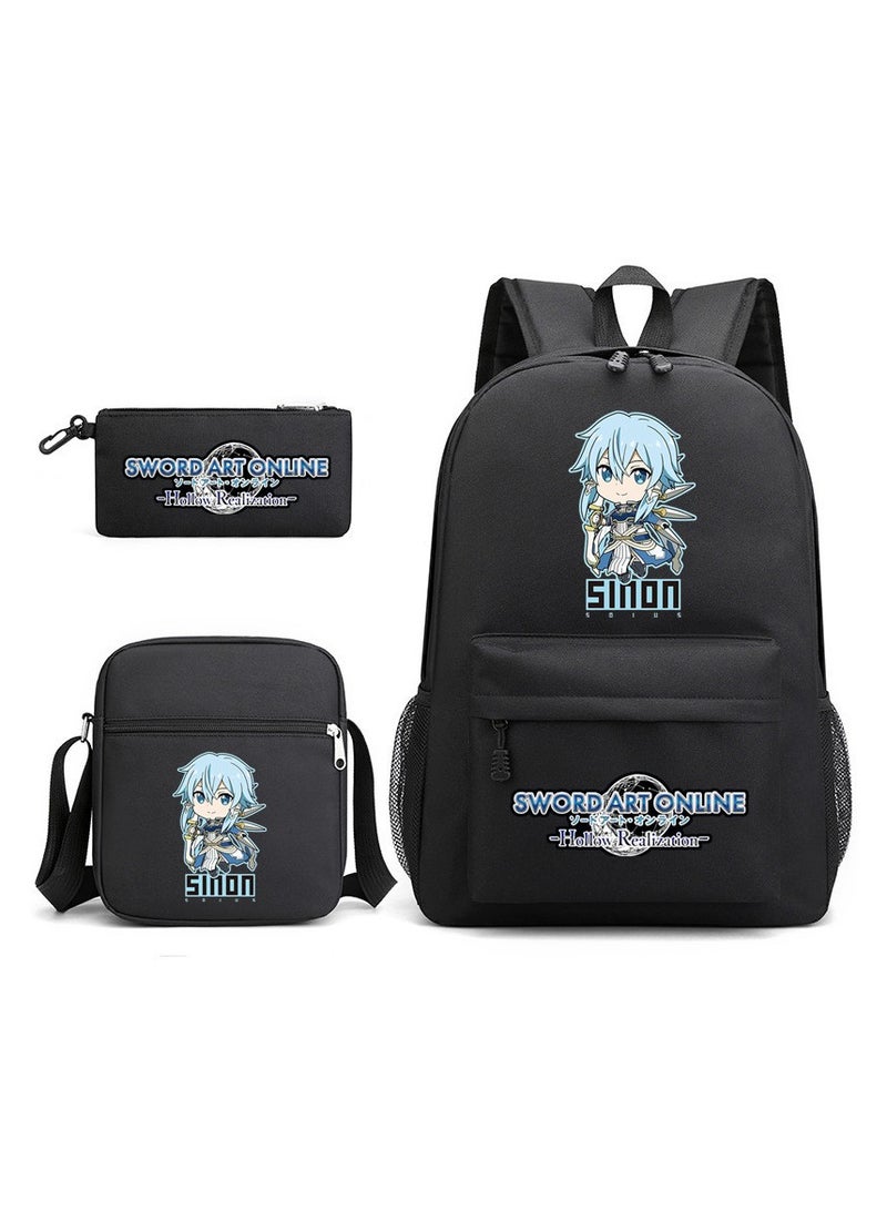 Sword Art Children Backpack Schoolbag Teen Student School Book bag with Lunch Box Pen Case 3 in 1 for Kids
