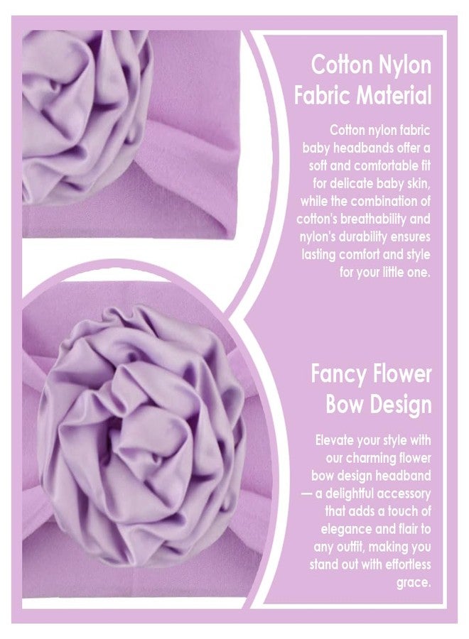 SYGA PACK OF 3 Baby Headbands Soft Nylon Fancy Flower Strechable Hairbands Newborn Infant Toddlers Kids 0-3 Year (Pink-Purple-Beige) - Image 5