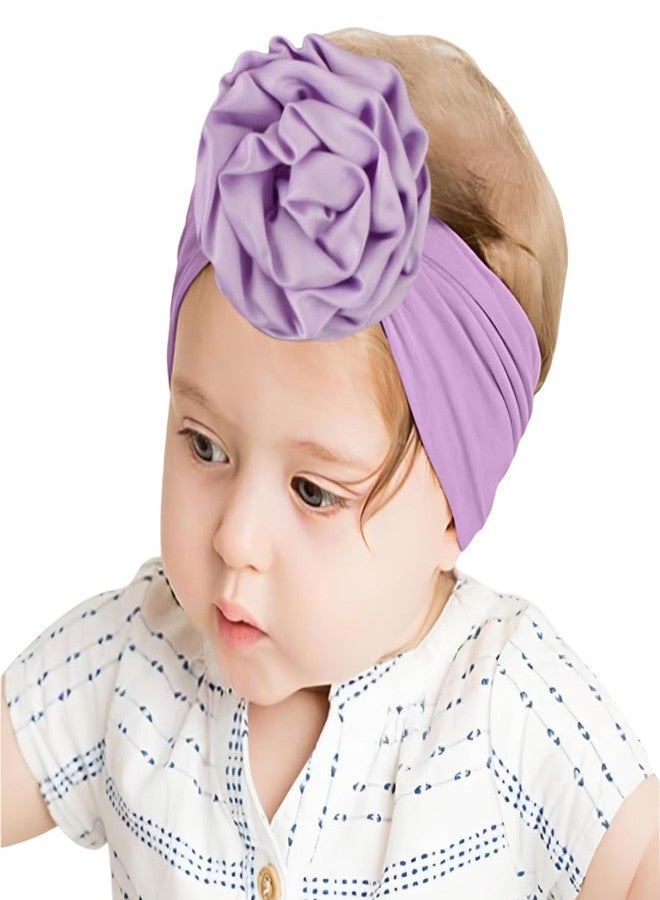 SYGA PACK OF 3 Baby Headbands Soft Nylon Fancy Flower Strechable Hairbands Newborn Infant Toddlers Kids 0-3 Year (Pink-Purple-Beige) - Image 3
