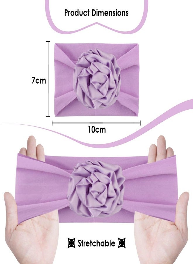 SYGA PACK OF 3 Baby Headbands Soft Nylon Fancy Flower Strechable Hairbands Newborn Infant Toddlers Kids 0-3 Year (Pink-Purple-Beige) - Image 4