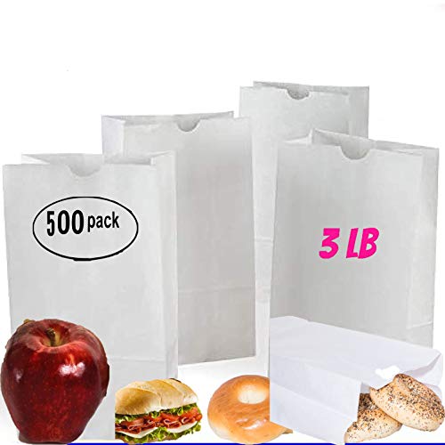 pizety 3 lb White Paper Bags – 500 Pack Kraft Lunch Bags, Recyclable & Food-Safe, Perfect for Sandwiches, Snacks, Crafts, Grocery, Parties, Coloring & Retail Use - Image 2