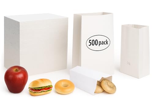 pizety 3 lb White Paper Bags – 500 Pack Kraft Lunch Bags, Recyclable & Food-Safe, Perfect for Sandwiches, Snacks, Crafts, Grocery, Parties, Coloring & Retail Use - Image 3