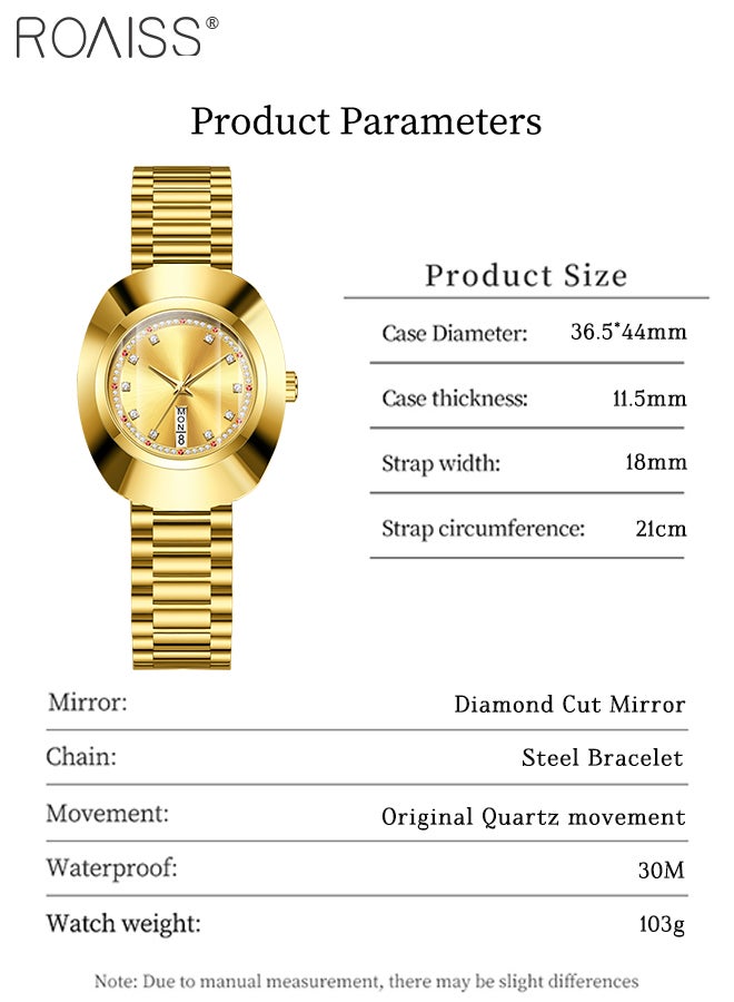 رويس ساعة كوارتز كلاسيكية نسائية، شاشة تناظرية، قرص ذهبي دائري مع زخرفة من الزركون، ساعة يد فاخرة مقاومة للماء بسوار من الفولاذ كهدية للسيدات - Image 4