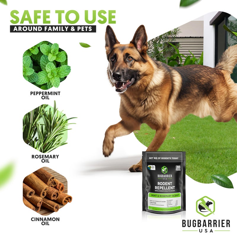 BugBarrier's Extra-Strength Mouse Repellent Deterrent Pouches, USDA 99% Biobased, Peppermint & Rosemary Oils Repel Mice Nesting in Car, RV, Boat, Garage, Shed, Cabin Made in The USA (Pack of 20) - Image 3