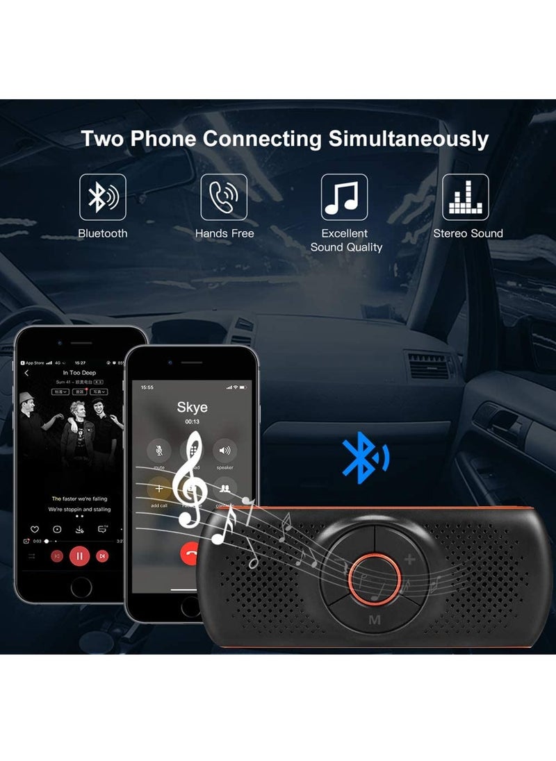 SYOSI - Bluetooth Handsfree Speakerphone for Cell Phone, Wireless Car Kit Music Player Adapter with Back-Clip Portable Bluetooth Speaker for Home Sport Outdoor, Work with Siri Google Assistant TF Card - Image 1