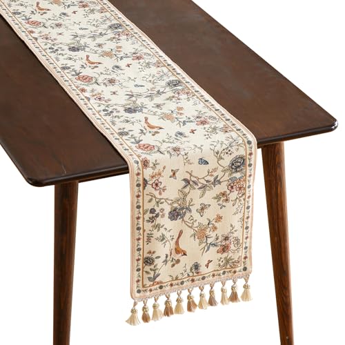 ISAENNE Designer Linen Table Runner 87 Inches Long,Elegant Floral Bird Pattern Table Runners for Dining Room,Farmhouse Rustic Kitchen Decor,Thanksgiving,Christmas,12"*87"-Cornucopia - Image 1