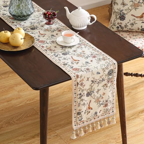 ISAENNE Designer Linen Table Runner 87 Inches Long,Elegant Floral Bird Pattern Table Runners for Dining Room,Farmhouse Rustic Kitchen Decor,Thanksgiving,Christmas,12"*87"-Cornucopia - Image 2