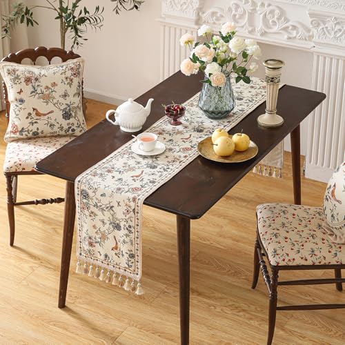 ISAENNE Designer Linen Table Runner 87 Inches Long,Elegant Floral Bird Pattern Table Runners for Dining Room,Farmhouse Rustic Kitchen Decor,Thanksgiving,Christmas,12"*87"-Cornucopia - Image 4