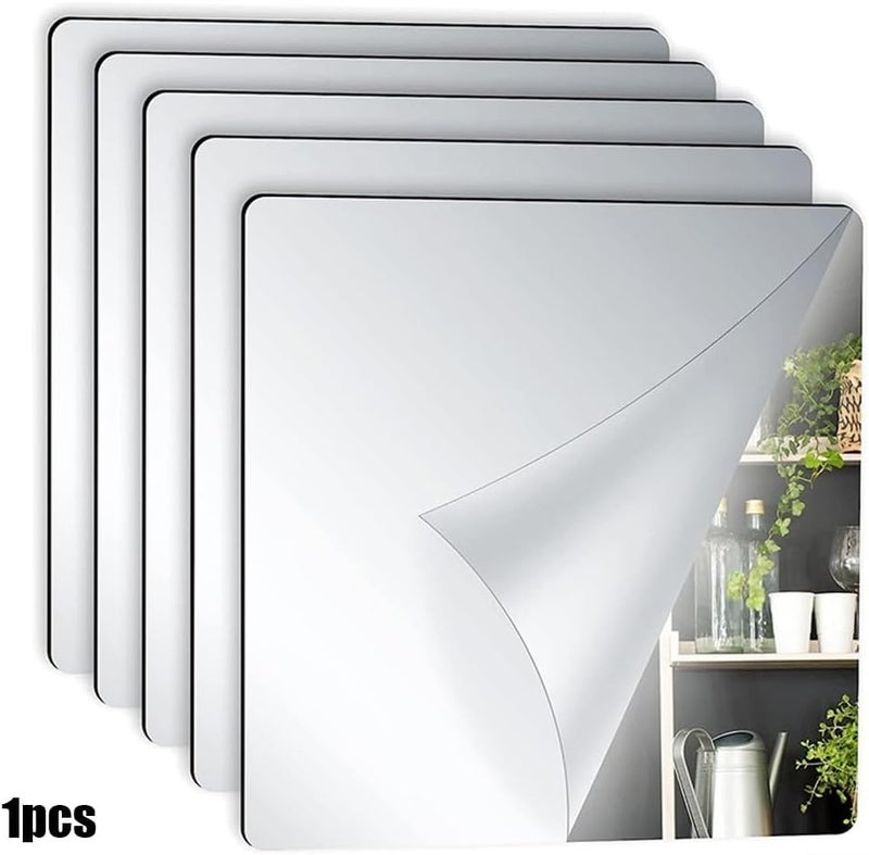 Acrylic Flexible Mirror Sheets 20 x 20 cm Self-Adhesive Mirror Tiles for Home Decor Wall Panels Furniture Decoration DIY Projects Silver Reflective for SURFACE for Space Enhancement Modern - Image 2
