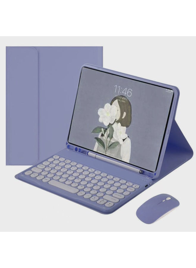 Generic For Ipad Air6 Bluetooth Keyboard Protective Case Pro11 Split Round Cap Bluetooth Keyboard Case 10.2 With Pen Slot-Color:Dark Purple + Round Keycap Dark Purple + Dual-mode Charging Mouse-Applicable Models:Ipad Pro12.9 (2018/2020/2022)/air13 Universal  - Image 1
