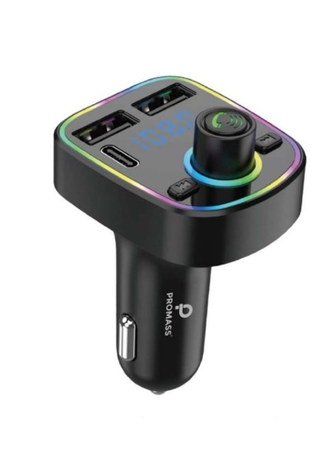 PROMASS PM-0339 Car Adapter Charger Bluetooth MP3 Player with RGB Ambient Light, Type-C Fast Charger, Hands-Free Calling, Built-in Mic & U-Disk Support