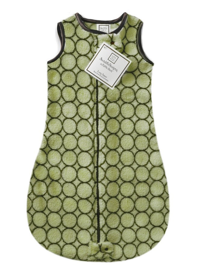 SwaddleDesigns Sleeping Sack with 2-Way Zipper, Cozy Micro Fleece Brown Mod Circles on Lime, 12-18MO - Image 1