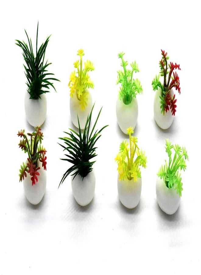 Aliotech 8Pcs Tiny Miniature Fake Flower Pot Simulation Bonsai Decorative Grass Greenery Artificial Plants for Dollhouse Decorations