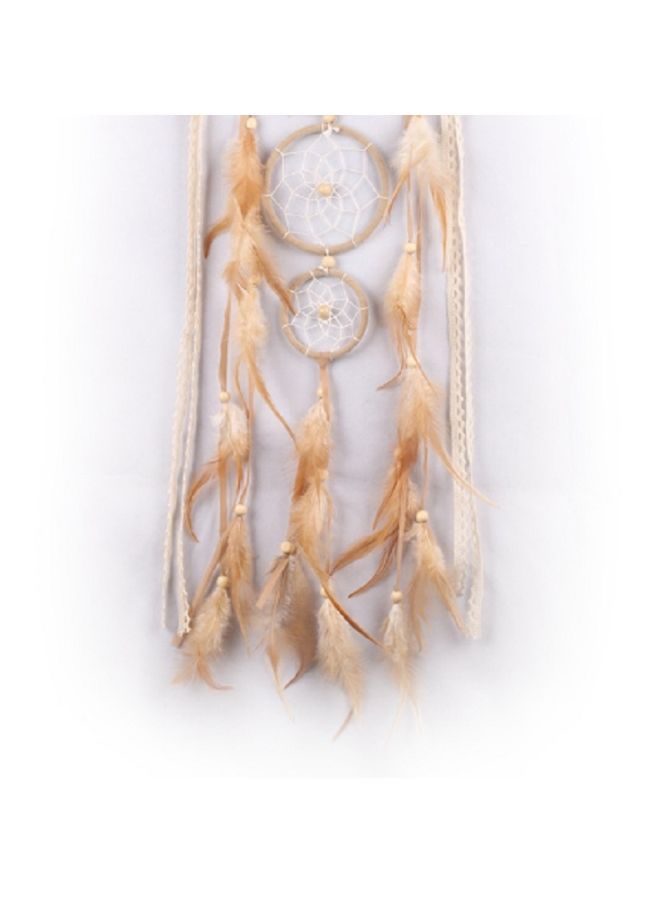 NIBEMINENT Feather Three-Ring Dream Catcher Brown/Yellow 70x20centimeter - Image 4