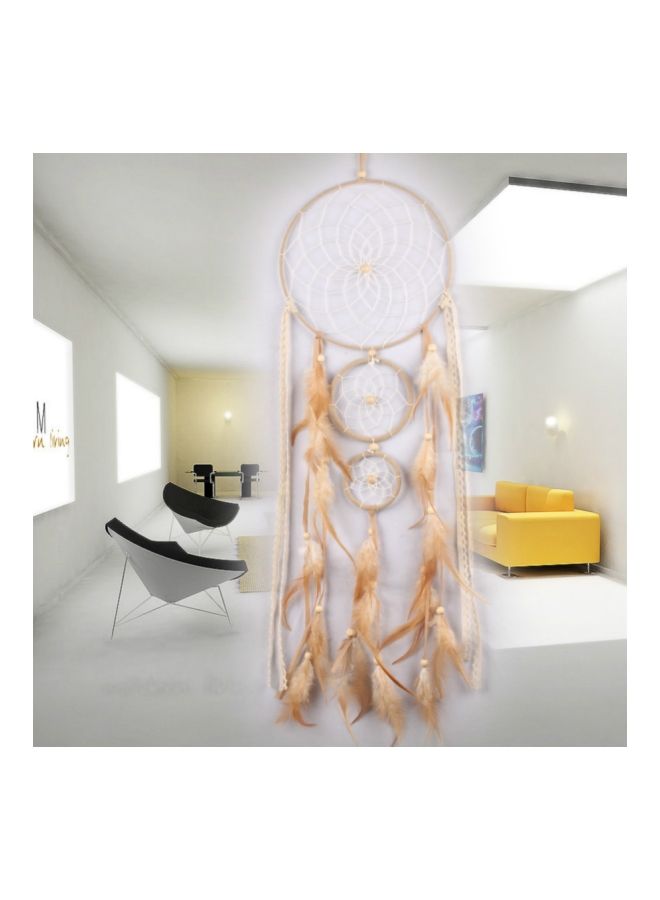 NIBEMINENT Feather Three-Ring Dream Catcher Brown/Yellow 70x20centimeter - Image 3