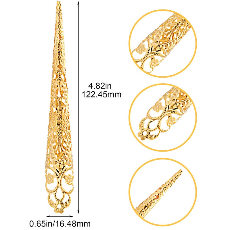 ANCIRS 10 Pack Finger Nail Tip Claw Rings, Ancient Queen Costume Fingertip Claw Nail Rings Decoration Accessory, Finger Knuckle Protectors for Halloween Cosplay Drama Dance Show- Golden Color - Image 5