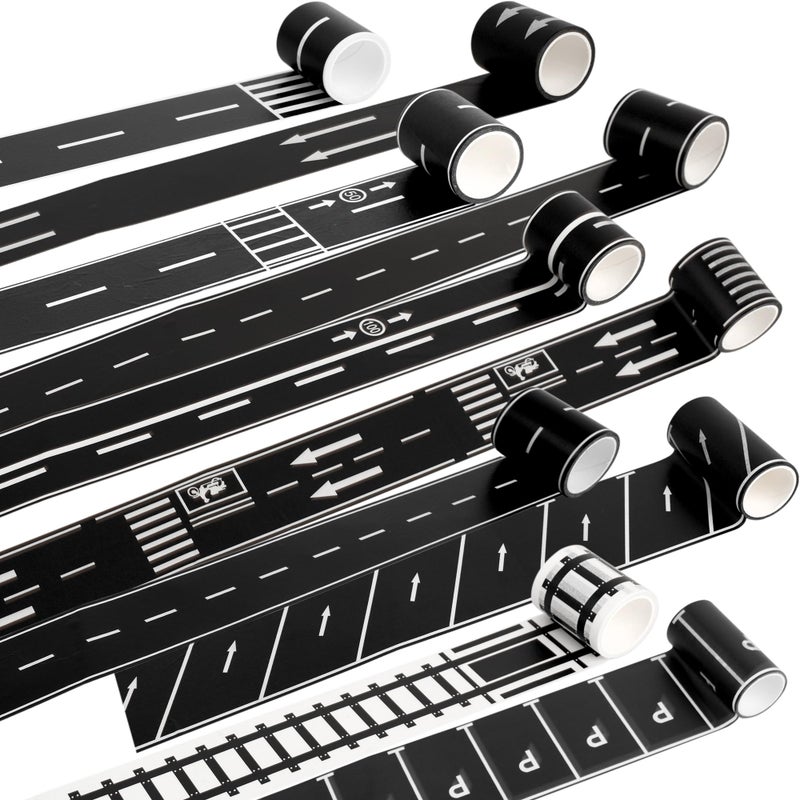 Haconba 10 Rolls Kids Road Tape Set Highway Road Tape Traffic Track Railway Tape Black Parking Spot Tape for Kids Birthday Racing Themed Party Decor 10 Styles - Image 3