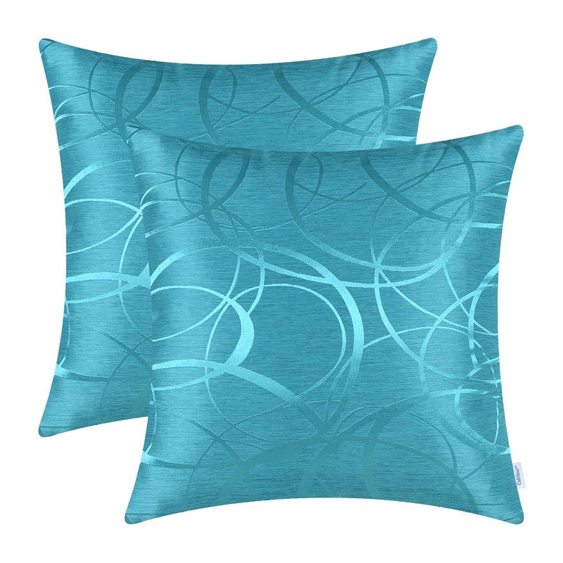 CaliTime Throw Pillow Cases CaliTime Modern Shining Dull Contrast Circles Rings Geometric Cushion Covers Shells for Couch Sofa Home Decor 20 X 20 inch Pack of 2 Lake Blue  - Image 1