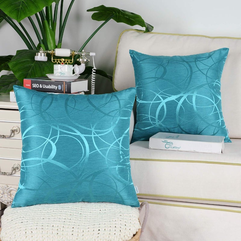 CaliTime Throw Pillow Cases CaliTime Modern Shining Dull Contrast Circles Rings Geometric Cushion Covers Shells for Couch Sofa Home Decor 20 X 20 inch Pack of 2 Lake Blue  - Image 2