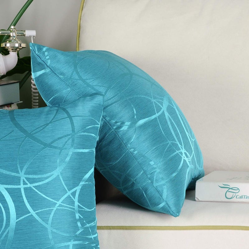 CaliTime Throw Pillow Cases CaliTime Modern Shining Dull Contrast Circles Rings Geometric Cushion Covers Shells for Couch Sofa Home Decor 20 X 20 inch Pack of 2 Lake Blue  - Image 5