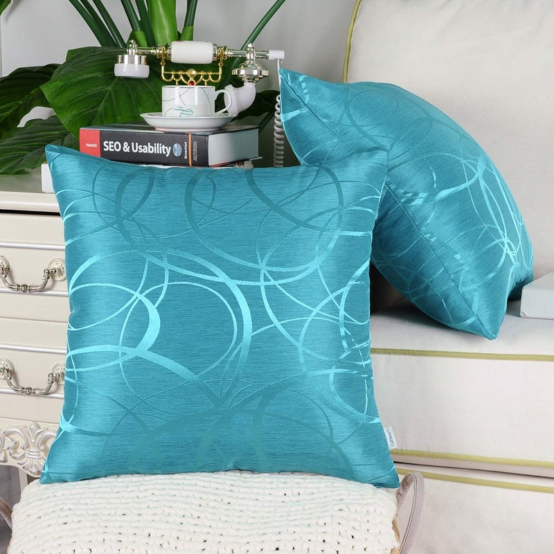 CaliTime Throw Pillow Cases CaliTime Modern Shining Dull Contrast Circles Rings Geometric Cushion Covers Shells for Couch Sofa Home Decor 20 X 20 inch Pack of 2 Lake Blue  - Image 4