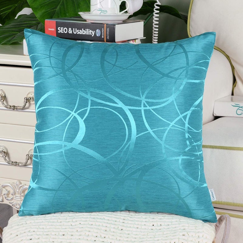 CaliTime Throw Pillow Cases CaliTime Modern Shining Dull Contrast Circles Rings Geometric Cushion Covers Shells for Couch Sofa Home Decor 20 X 20 inch Pack of 2 Lake Blue  - Image 3