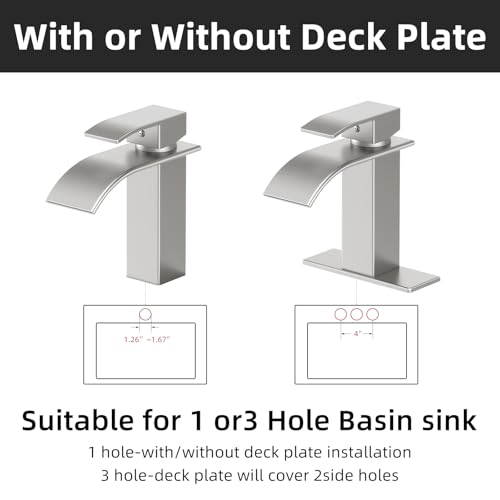 Ryuwanku Bathroom Faucet Brushed Nickel Modern Waterfall Bathroom Sink Faucet with Single Handle Suitable for 1 or 3 Holes,Supply Deck Plate and Hose - Image 4