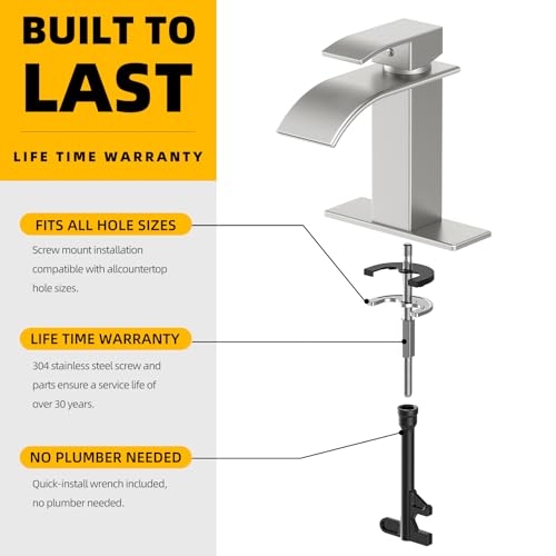 Ryuwanku Bathroom Faucet Brushed Nickel Modern Waterfall Bathroom Sink Faucet with Single Handle Suitable for 1 or 3 Holes,Supply Deck Plate and Hose - Image 5