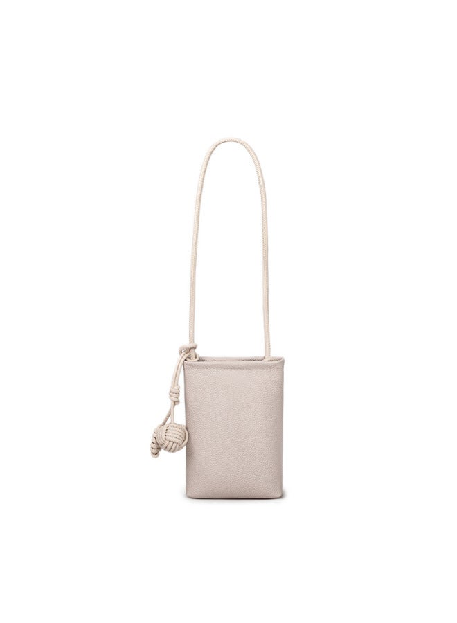 Bag Women's 2025 Genuine Leather Mobile Phone Bag Korean Style Vertical Niche Fashion Top Layer Cowhide Shoulder Crossbody Small Bag-Colour:Off-white - Image 1