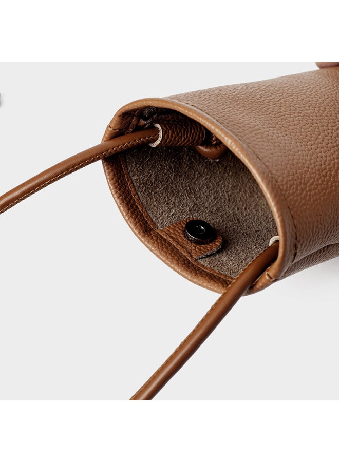Bag Women's 2025 Genuine Leather Mobile Phone Bag Korean Style Vertical Niche Fashion Top Layer Cowhide Shoulder Crossbody Small Bag-Colour:Off-white - Image 3