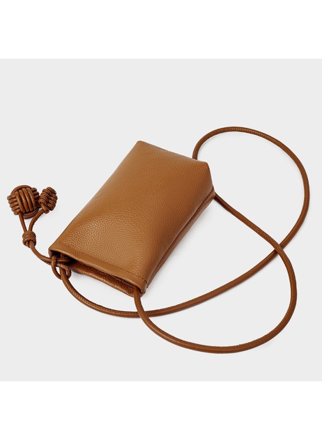 Bag Women's 2025 Genuine Leather Mobile Phone Bag Korean Style Vertical Niche Fashion Top Layer Cowhide Shoulder Crossbody Small Bag-Colour:Off-white - Image 4