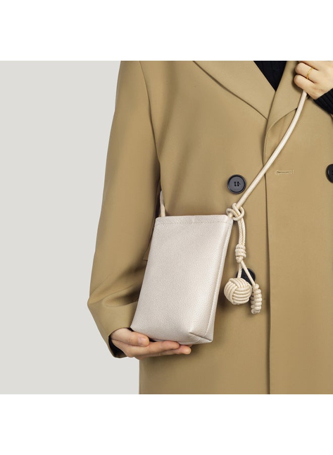 Bag Women's 2025 Genuine Leather Mobile Phone Bag Korean Style Vertical Niche Fashion Top Layer Cowhide Shoulder Crossbody Small Bag-Colour:Off-white - Image 5