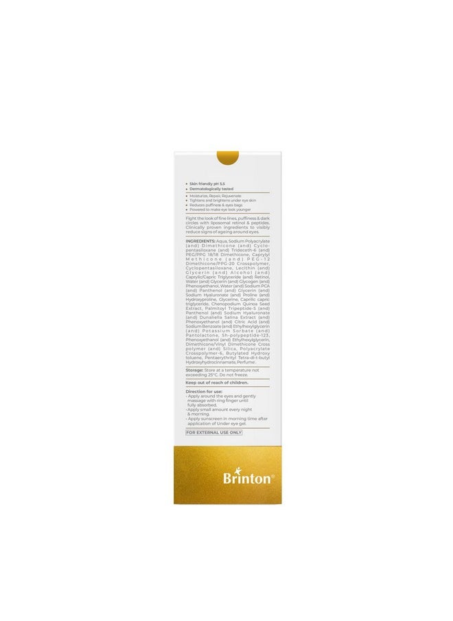 Brinton D'Experts Under Eye Gel Enriched With Hyaluronic Acid Collagen Retinol Peptides Reduces Dark Circles Fine Lines Puffiness & Wrinkles For Men & Women All Skin Types 15G  - Image 2
