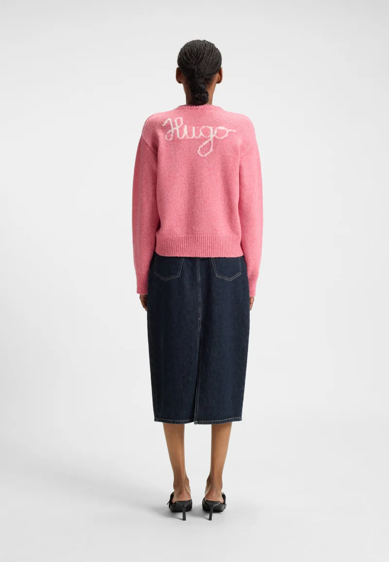 هوجو Midi-length denim skirt with buckled belt